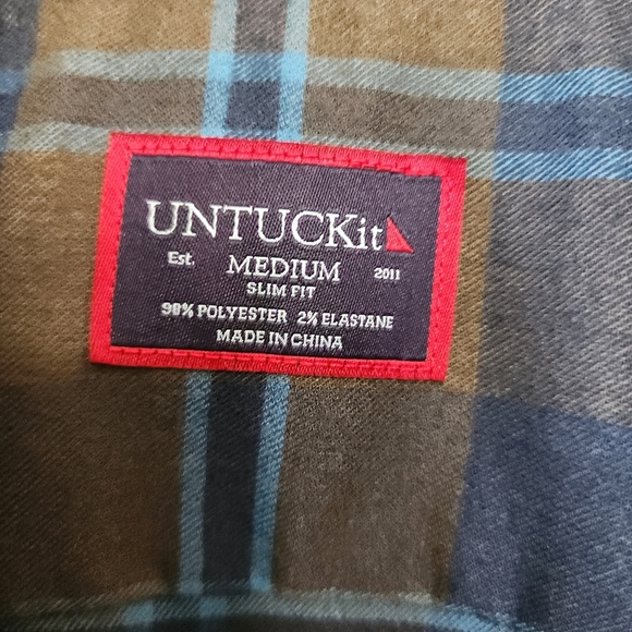UNTUCKit Men's Blue and Brown Plaid Shirt Size M Smil Fit Button Up Longsleeves - Picture 4 of 9